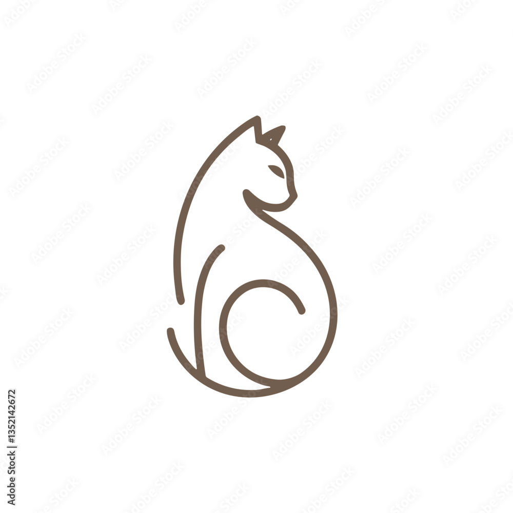 Fototapeta premium Minimalistic cat logo design in soft colors with elegant lines and copy space