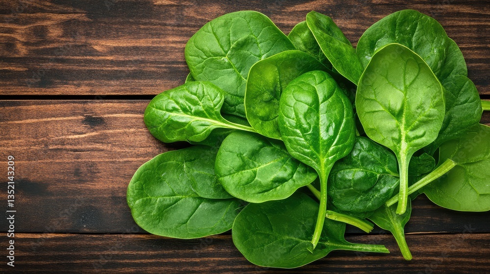 Fresh Spinach Leaves on rustic Wooden Table Creating a Natural and Organic Appeal for Healthy Food and Cooking Themes in Stock Photography Fresh Spinach Leaves on rustic Wooden Table Creating a Natural and Organic Appeal for Healthy Food and Cooking Themes in Stock Photography