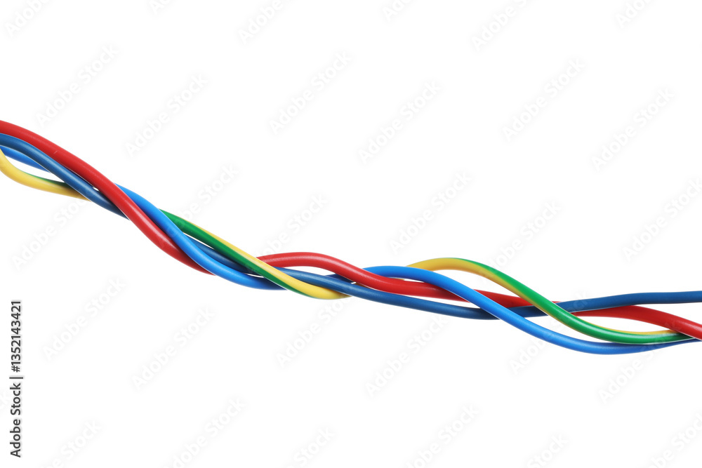 Many colorful electrical wires on white background Many colorful electrical wires on white background