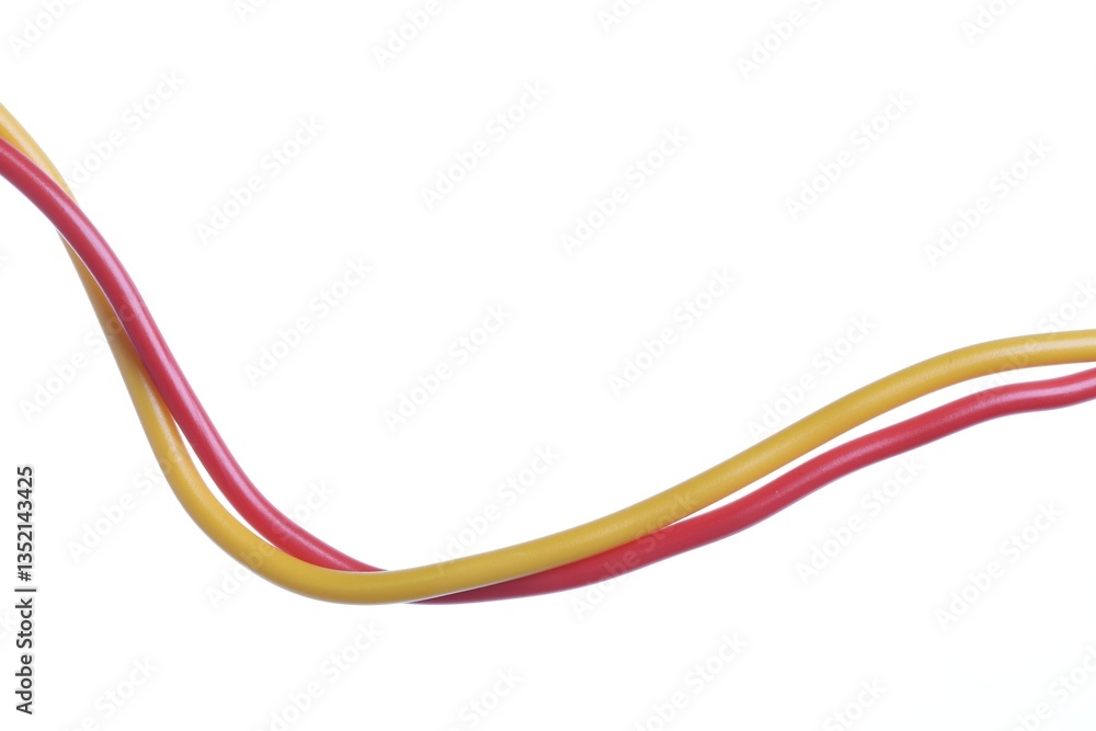 Red and yellow electrical wires on white background Red and yellow electrical wires on white background