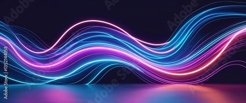 Abstract fluid waves of neon light bending in motion