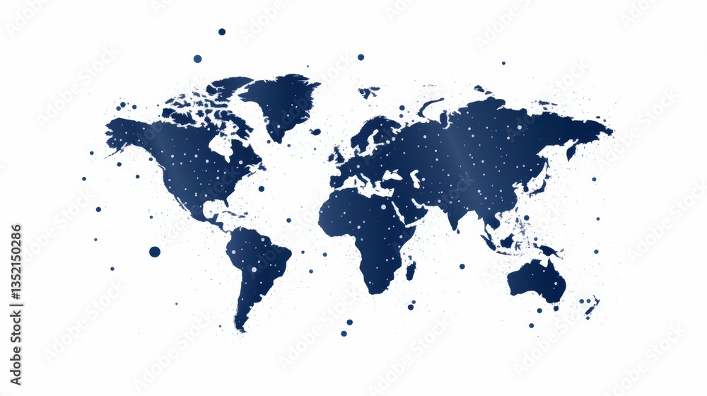Abstract world map featuring pointillism grunge texture set against a clean, white background design Abstract world map featuring pointillism grunge texture set against a clean, white background design