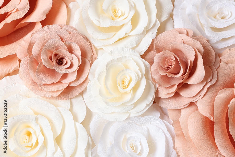 Obraz premium Beautiful paper flowers as background, top view