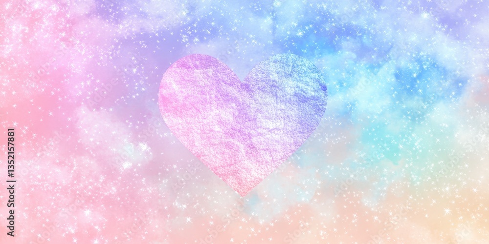 A colorful heart floating amidst a magical dreamscape scene