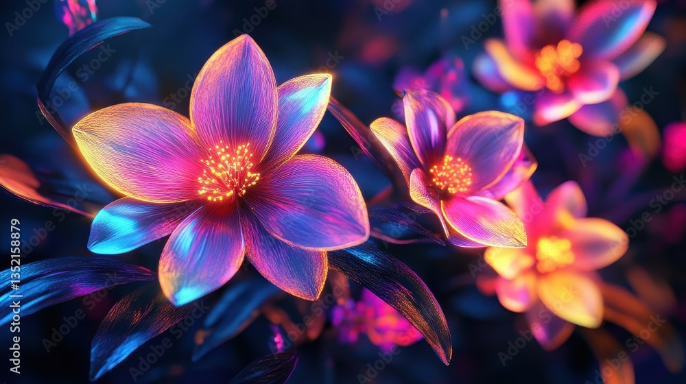 Beautiful glowing colorful flowers with bright vibrant petals in bloom Beautiful glowing colorful flowers with bright vibrant petals in bloom