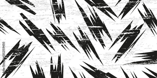 Abstract black and white background with spikes and zigzag line pattern