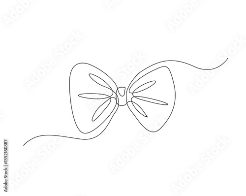 Ribbon bow with knot illustration. One continuous line drawing of bow tie vector design.