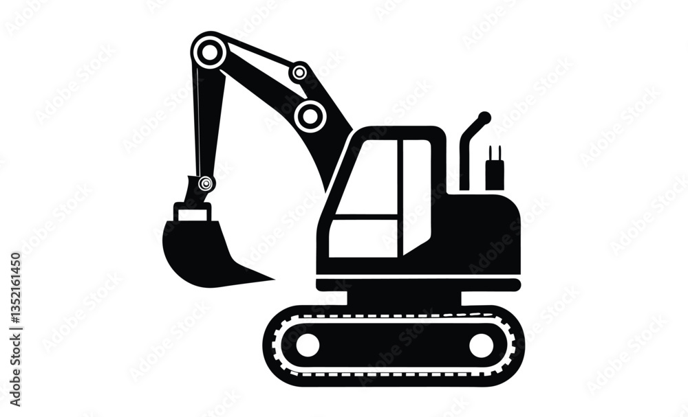 Mini excavator silhouette, construction vehicle vector illustration Mini excavator silhouette, construction vehicle vector illustration