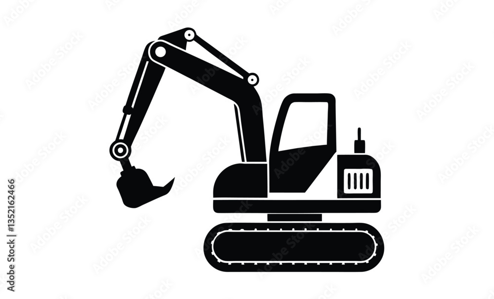 Mini excavator silhouette, construction vehicle vector illustration Mini excavator silhouette, construction vehicle vector illustration