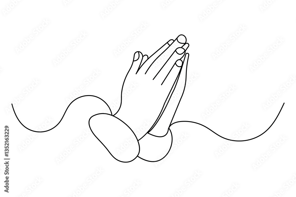 Obraz premium Praying hands one line art with minimalist isolated outline vector icon 
