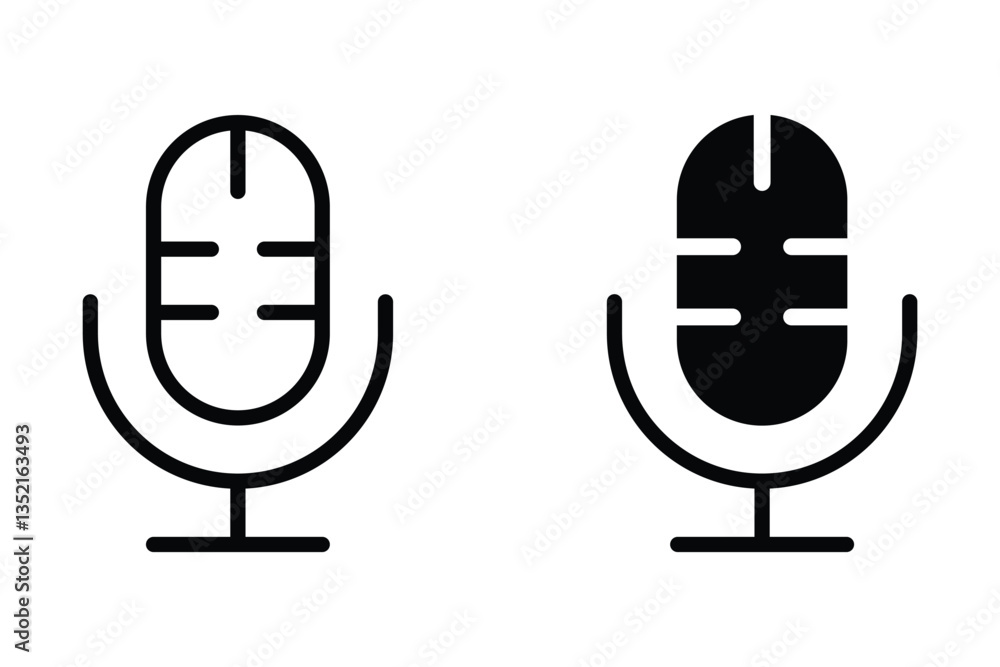 Microphone icon set, linear style icon. Represents a microphone for recording or speaking. Editable stroke width. Microphone icon set, linear style icon. Represents a microphone for recording or speaking. Editable stroke width.