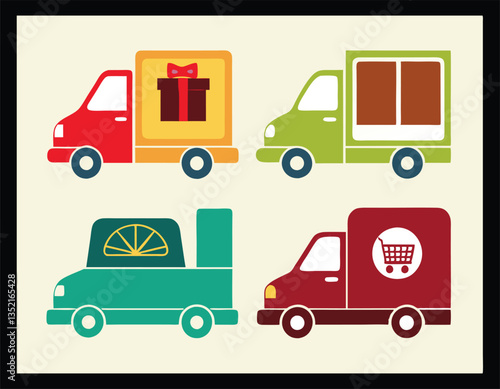 Vector set of cartoon delivery car icons