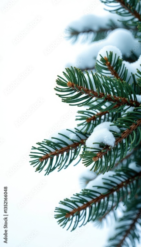 Branches of evergreen fir isolated on white background, snow branch, frosty landscape Branches of evergreen fir isolated on white background, snow branch, frosty landscape