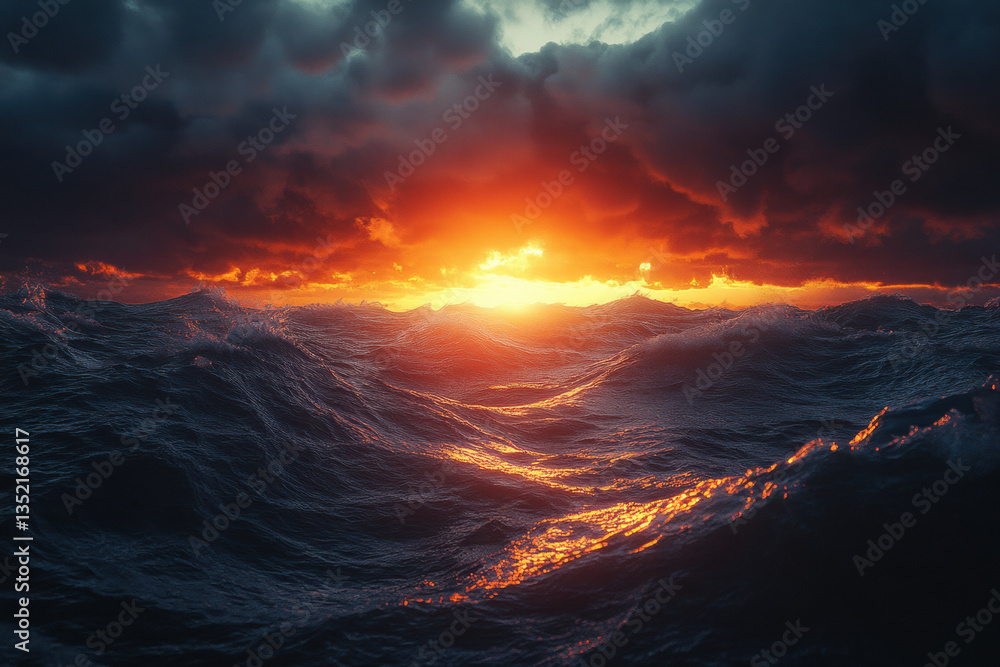 Vibrant sunset over the ocean with a towering wave crashing, creating a dramatic and mesmerizing scene. Vibrant sunset over the ocean with a towering wave crashing, creating a dramatic and mesmerizing scene.