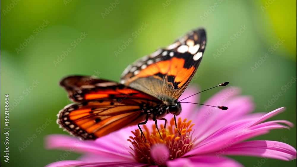 Elegant Orange-Black Butterfly on a Pink Blossom Elegant Orange-Black Butterfly on a Pink Blossom