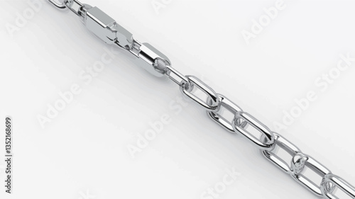 A close-up shot of a section of a silver mariner link chain against a plain white background. The image showcases the detailed texture and reflective properties of the metal links, highlighting the