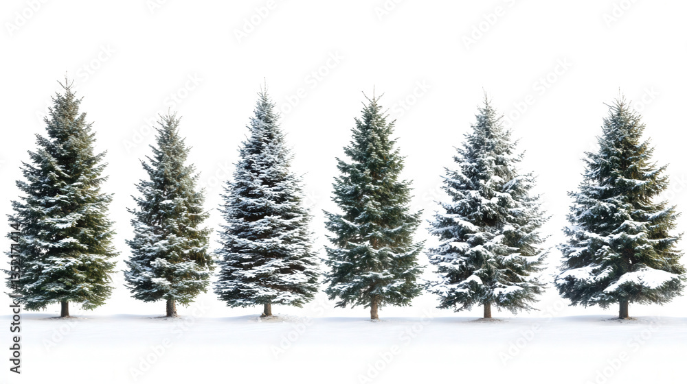 Snowy Evergreen Trees in a Row Snowy Evergreen Trees in a Row