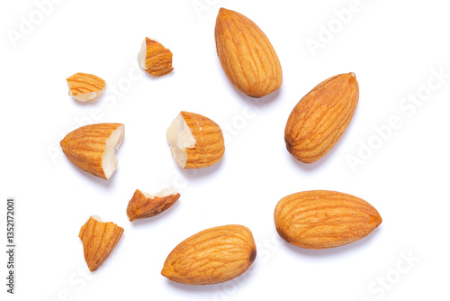 Top view Almonds isolated on a white background