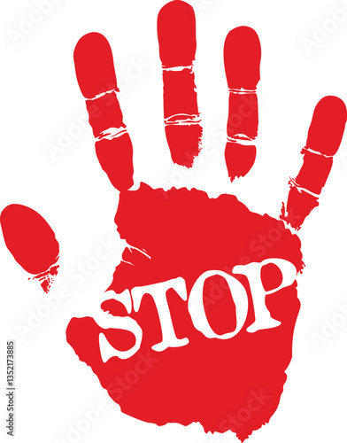 Red Handprint Warning with "STOP" Message Vector Graphics