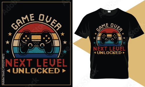 Game Over Next Level Unlocked Vector Typography Gamer Graduation T-Shirt Design
