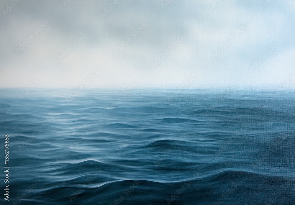 Calm Ocean Water with Gentle Waves and Foggy Sky Landscape Calm Ocean Water with Gentle Waves and Foggy Sky Landscape