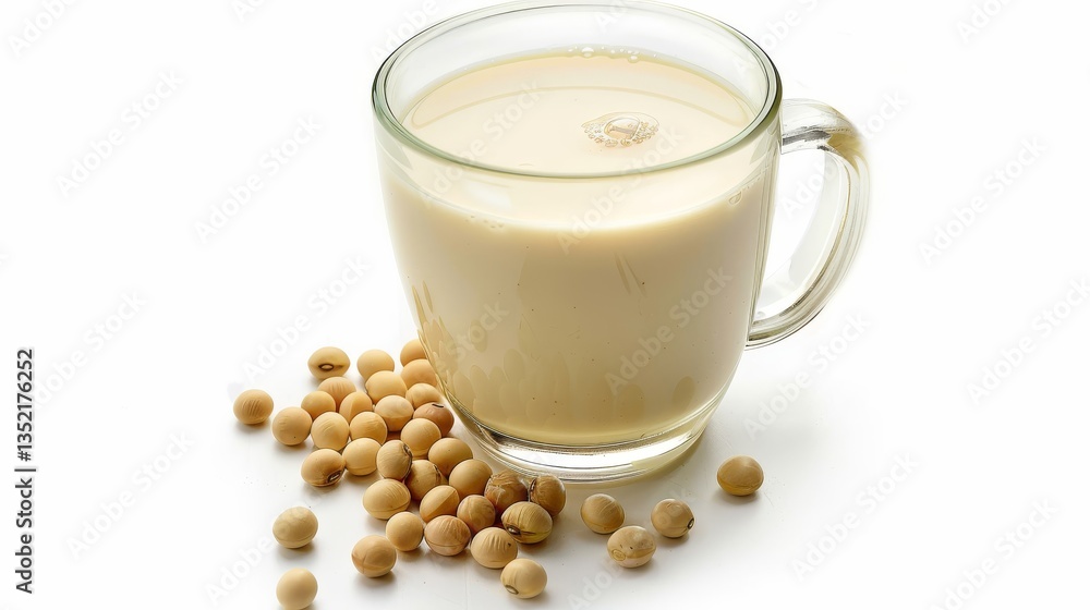 Soy milk with soybeans isolated on white background. Soy milk with soybeans isolated on white background.