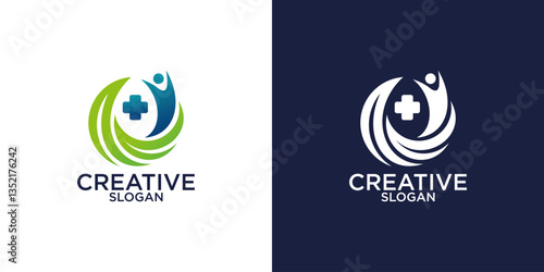 Abstract round logo with happy human silhouette.
