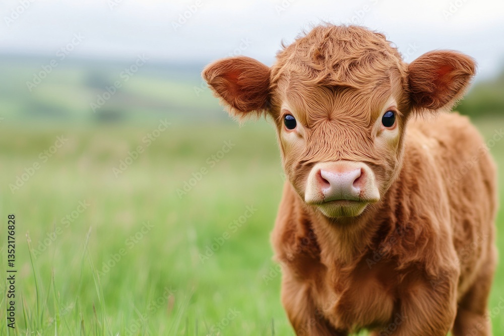 A fluffy and friendly calf stares directly at the camera A fluffy and friendly calf stares directly at the camera