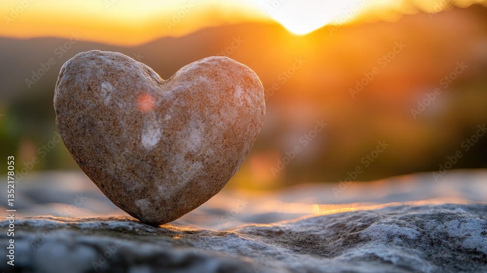Obraz premium Heart Shaped Stone at Sunset: A Symbol of Love and Tranquility