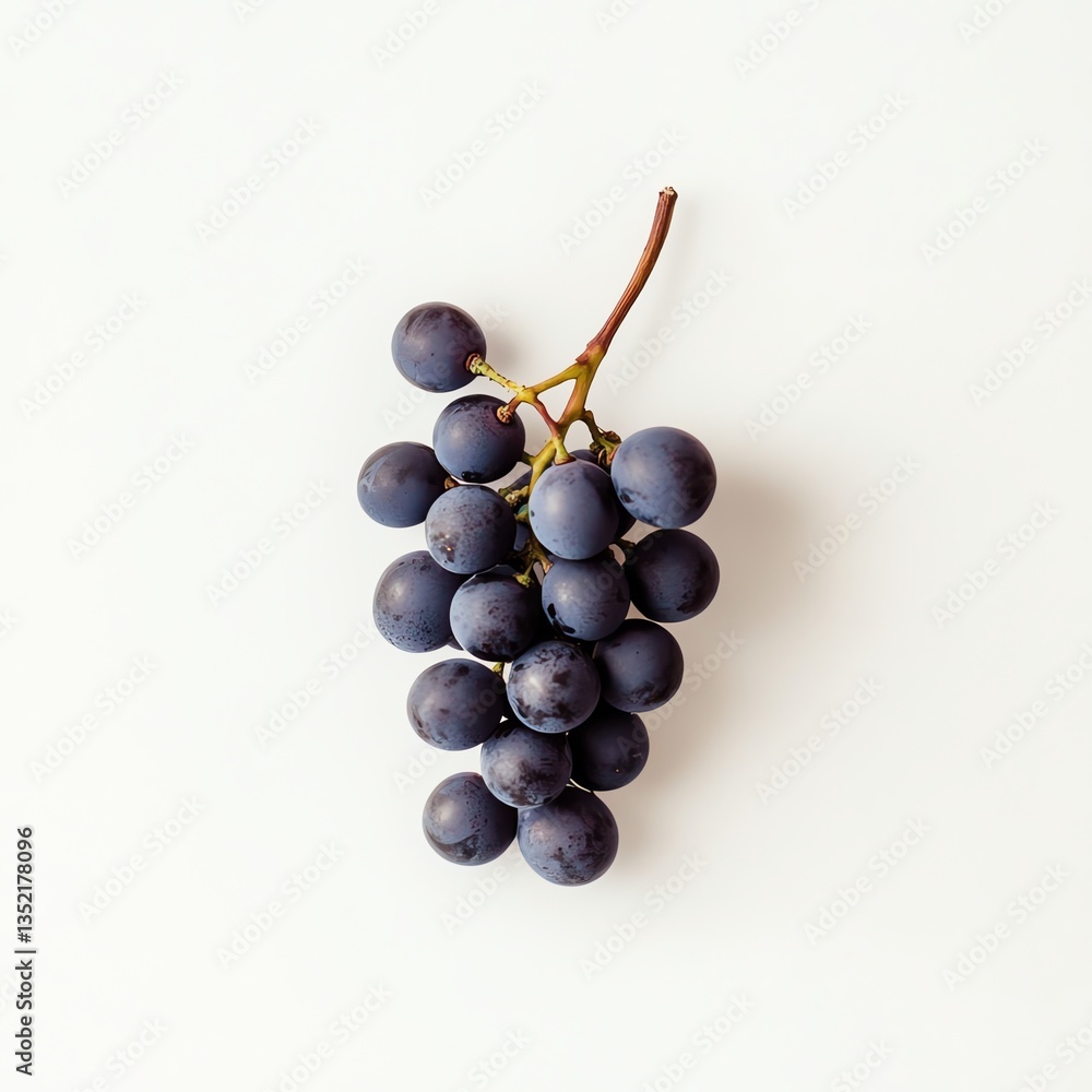 Fototapeta premium Single bunch of black grapes on white background, top view