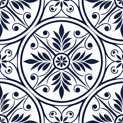 Elegant Blue and White Floral Pattern Seamless Tile Design Background