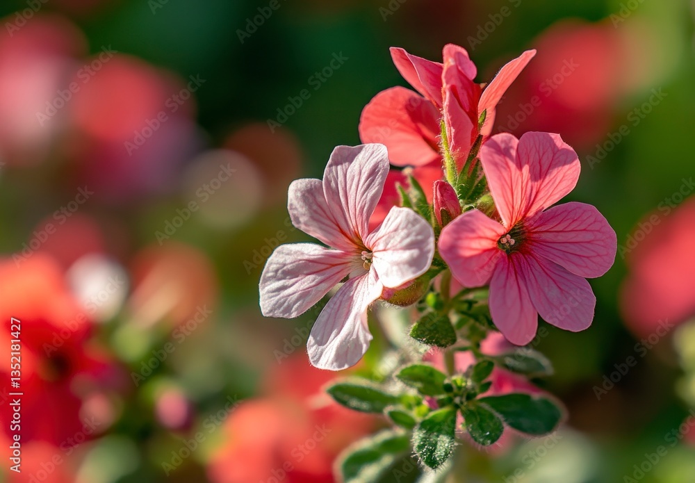 Blooming Pink Flowers in a Garden with Soft Bokeh Background Blooming Pink Flowers in a Garden with Soft Bokeh Background