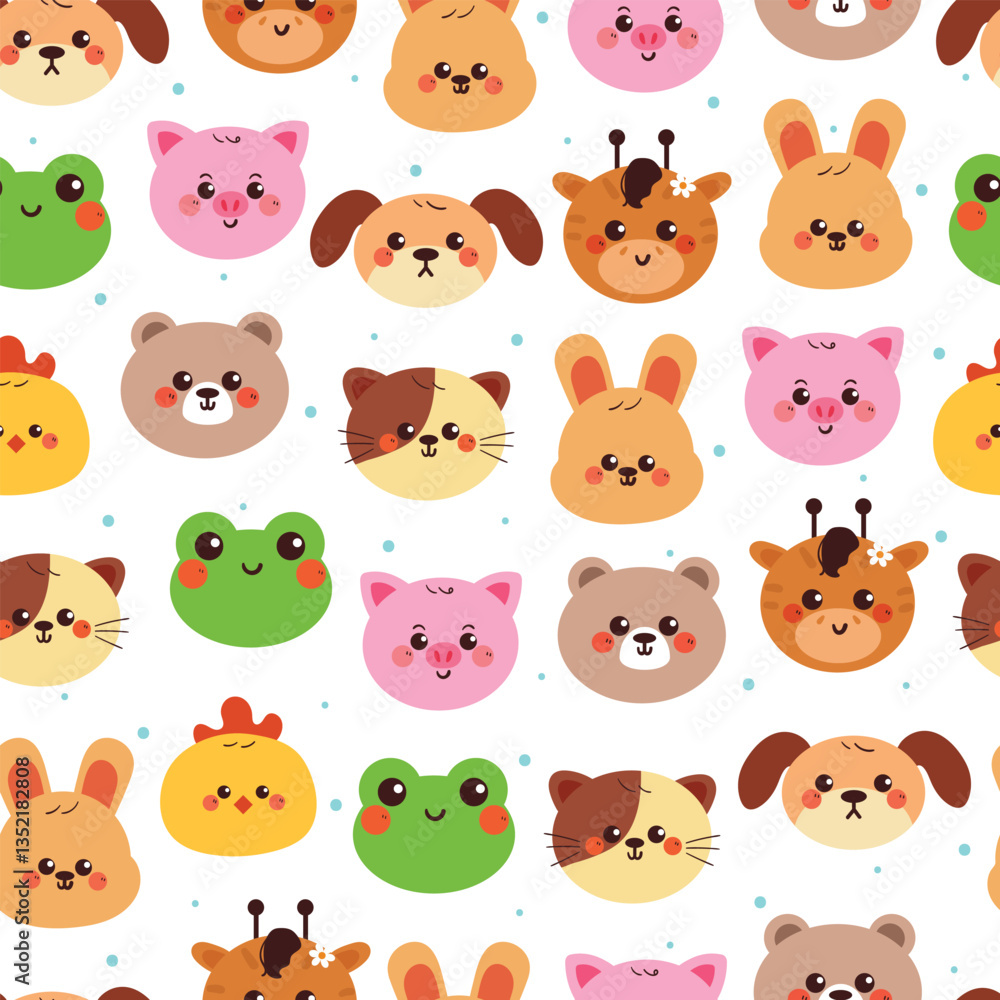 Fototapeta premium seamless pattern cute cartoon animals head. cute animal pattern, for wallpaper