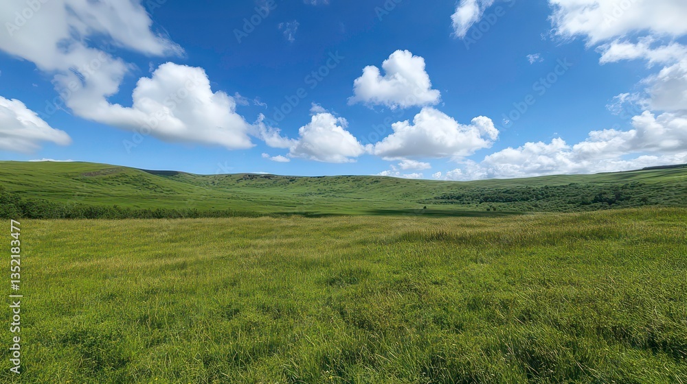 Wide grassy valley under a partly cloudy sky. Possible use stock photography Wide grassy valley under a partly cloudy sky. Possible use stock photography