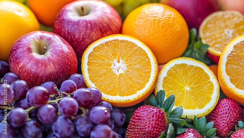 Bountiful Harvest of Fresh Fruits Including Apples, Oranges, Grapes, and Berries Bountiful Harvest of Fresh Fruits Including Apples, Oranges, Grapes, and Berries