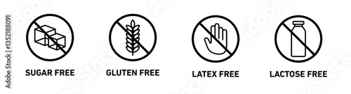 sugar free, gluten free, latex free and lactose free symbol set
