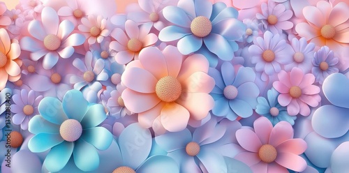 Beautiful collection of pastel colored flowers blossoms in bloom