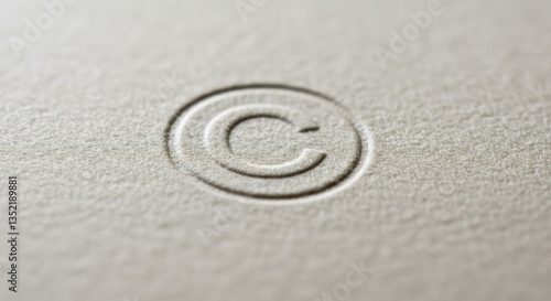 Copyright Symbol Embossed on Paper Texture Macro Detailed View