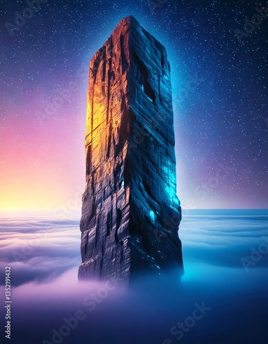 Futuristic Floating Iridescent Monolith in Deep Space