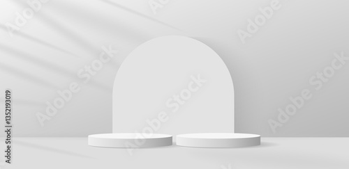 Circle podium white or pedestal 3d. vector illustration