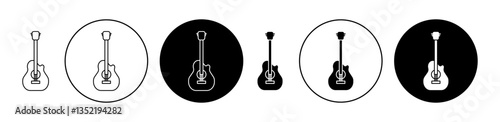 Acoustic guitar icon editable vector set