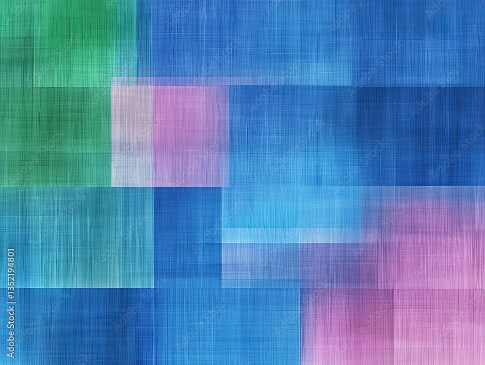 A vibrant abstract composition featuring a blend of blue, green, and purple hues, arranged in a grid-like pattern with textured brushstrokes. A vibrant abstract composition featuring a blend of blue, green, and purple hues, arranged in a grid-like pattern with textured brushstrokes.