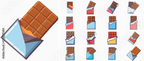 Chocolate Bar Icon Collection - Different Angles & Wrappers,chocolate icons Set