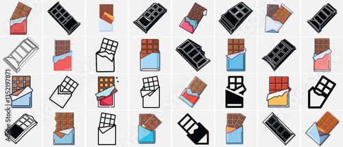 Chocolate Bar Icon Vector Set – Various Styles and Designs,chocolate bar icon, chocolate vector