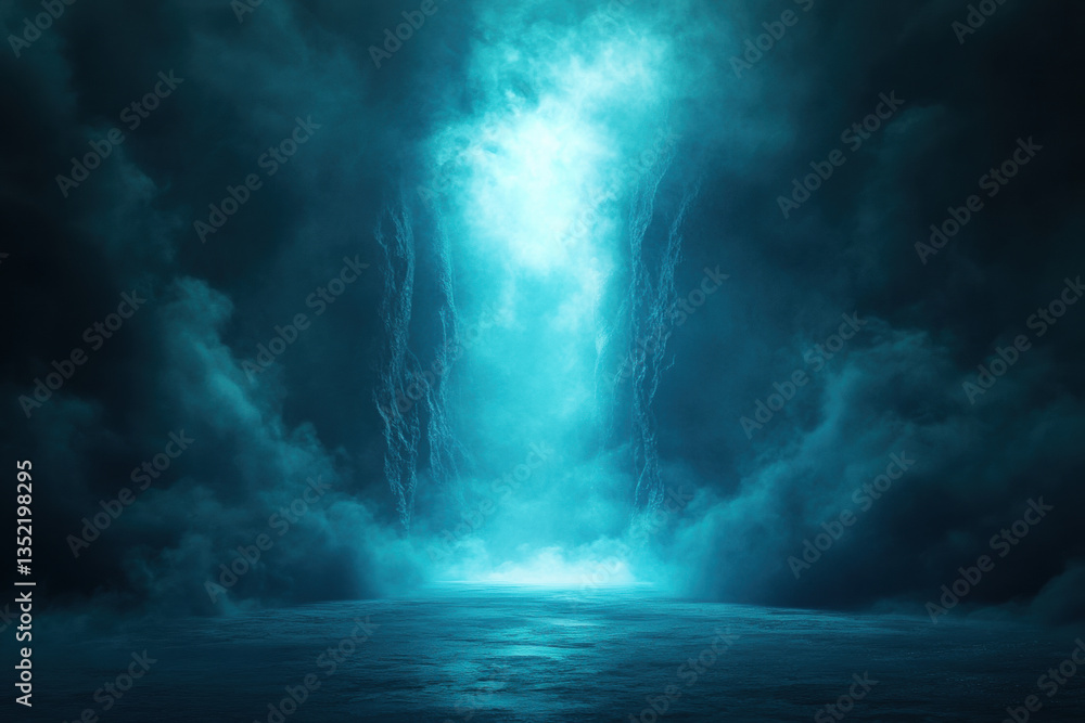 Large waterfall cascading in front of a dark blue and black background, creating a striking contrast and serene beauty. Large waterfall cascading in front of a dark blue and black background, creating a striking contrast and serene beauty.