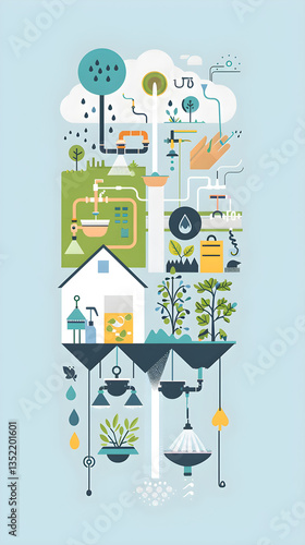 Illustrative Concept of Various Water Conservation Techniques in Daily Life
