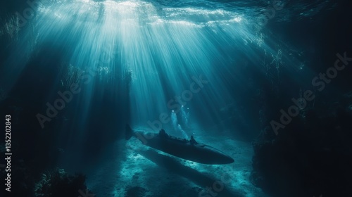 Wallpaper Mural Submarine in Sunbeams: An Underwater Cave Exploration Torontodigital.ca