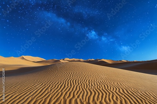 Starry Night Over Golden Sand Dunes in a Desert Landscape