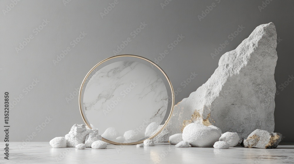 Fototapeta premium Modern Minimalist Scene with White Rocks and Marble Frame