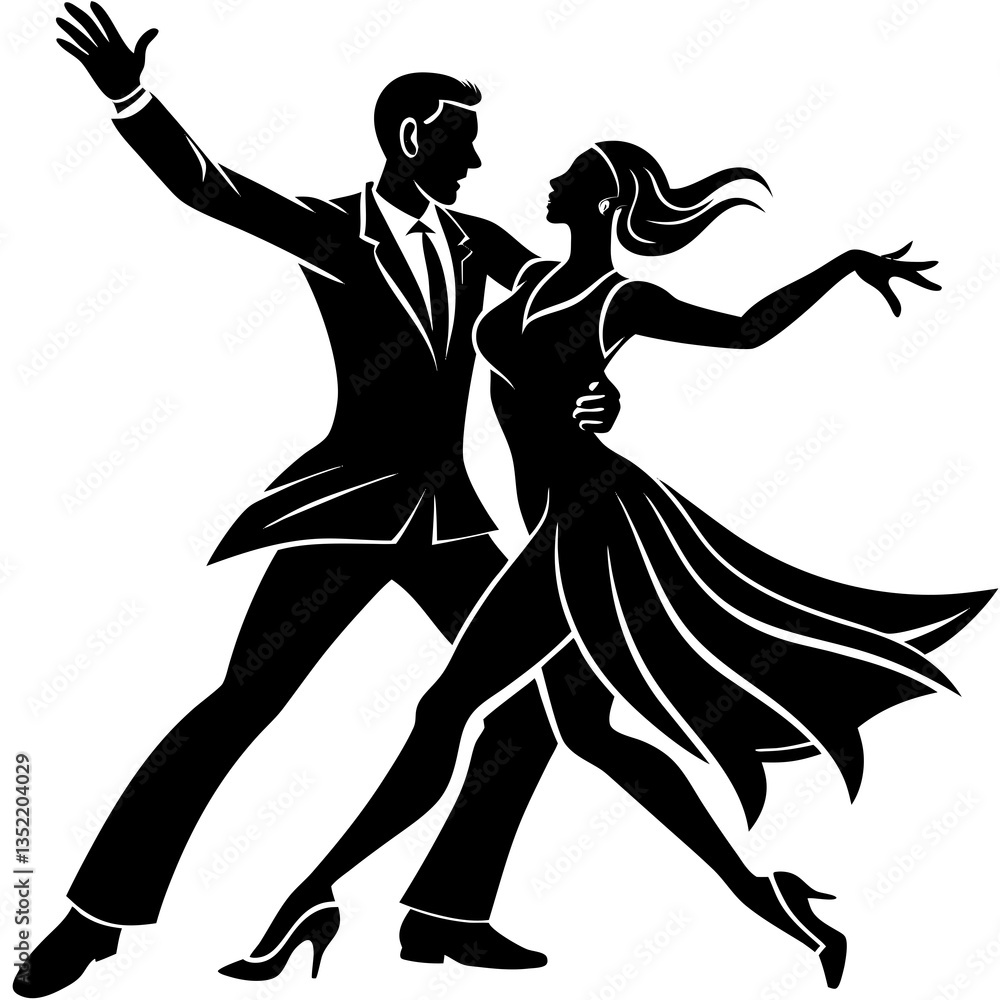 A silhouette of a couple performing a salsa dance, captured mid-movement with dynamic, fluid moves A silhouette of a couple performing a salsa dance, captured mid-movement with dynamic, fluid moves